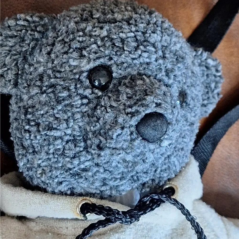 RARE VTG BV Collection Plush Teddy Bear Backpack Dark Gray Cream Hoodie Y2K 18